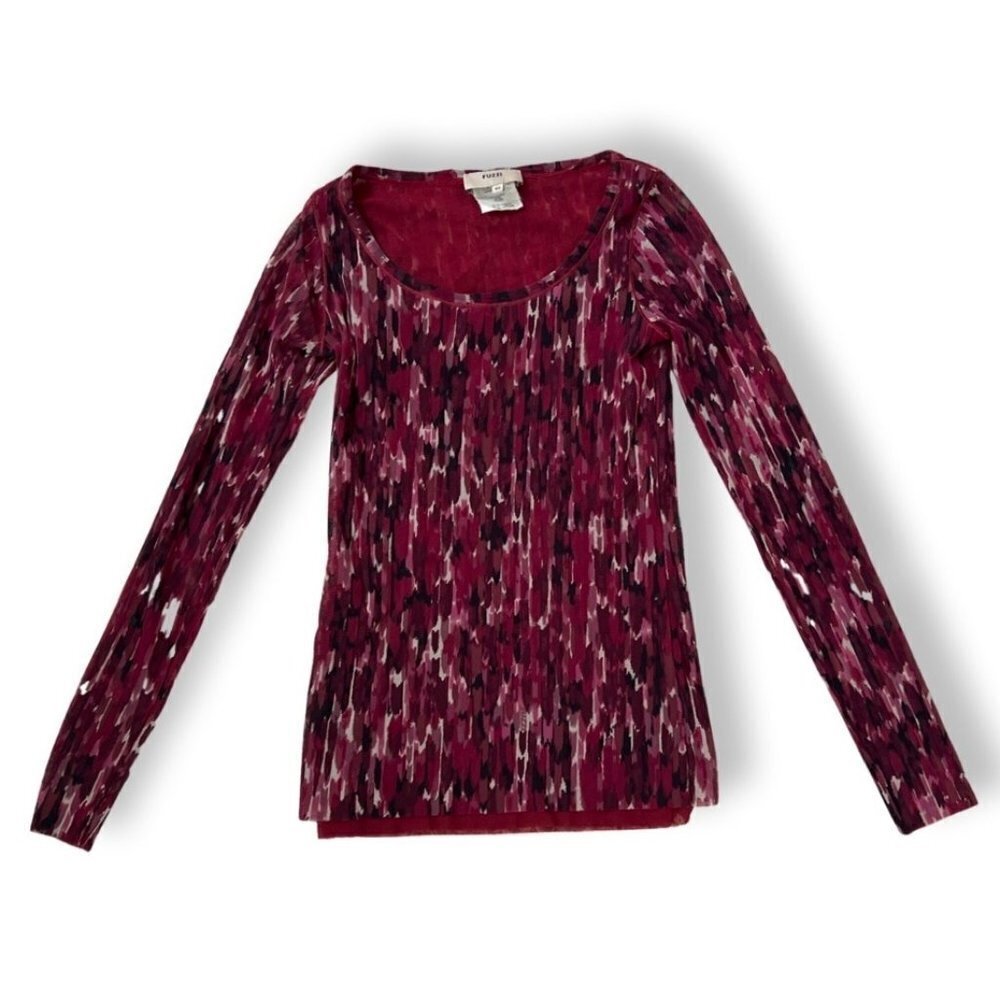 Fuzzi Burgundy Mesh Long Sleeve Top Size XS / CLOFA